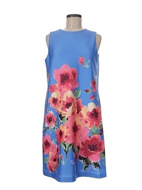 Anne Klein Sleeveless Floral Shift Dress Azurine Multi Pink Blue NEW Size 16